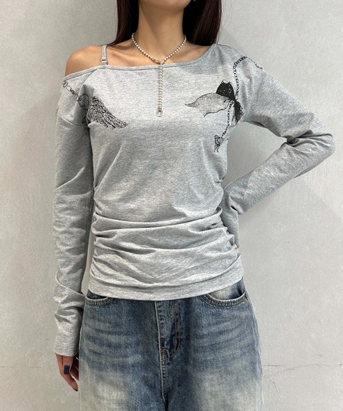 sedacle girl(セダクルガール)の「アシメオフショルプリントロンT(Tシャツ/カットソー・レディース・ブラック/グレー・SMALL/MEDIUM)」の18枚目の写真