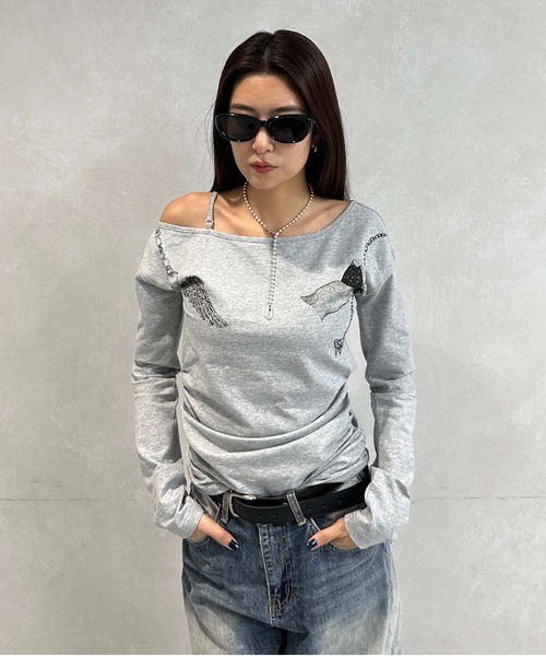 sedacle girl(セダクルガール)の「アシメオフショルプリントロンT(Tシャツ/カットソー・レディース・ブラック/グレー・SMALL/MEDIUM)」の20枚目の写真