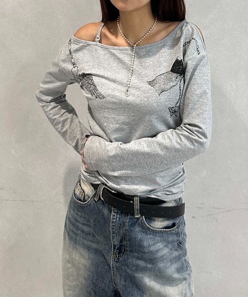 sedacle girl(セダクルガール)の「アシメオフショルプリントロンT(Tシャツ/カットソー・レディース・ブラック/グレー・SMALL/MEDIUM)」の19枚目の写真