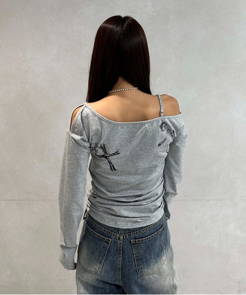 sedacle girl(セダクルガール)の「アシメオフショルプリントロンT(Tシャツ/カットソー・レディース・ブラック/グレー・SMALL/MEDIUM)」の22枚目の写真