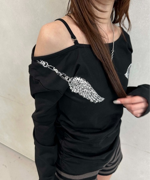 sedacle girl(セダクルガール)の「アシメオフショルプリントロンT(Tシャツ/カットソー・レディース・ブラック/グレー・SMALL/MEDIUM)」の9枚目の写真