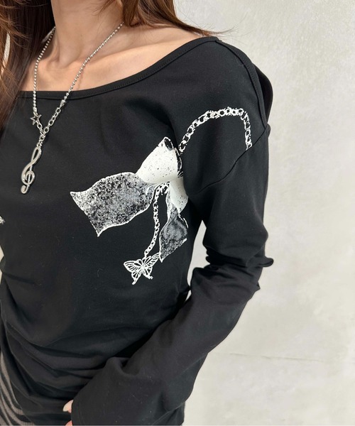 sedacle girl(セダクルガール)の「アシメオフショルプリントロンT(Tシャツ/カットソー・レディース・ブラック/グレー・SMALL/MEDIUM)」の10枚目の写真