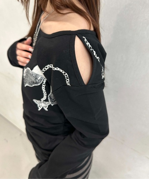 sedacle girl(セダクルガール)の「アシメオフショルプリントロンT(Tシャツ/カットソー・レディース・ブラック/グレー・SMALL/MEDIUM)」の11枚目の写真