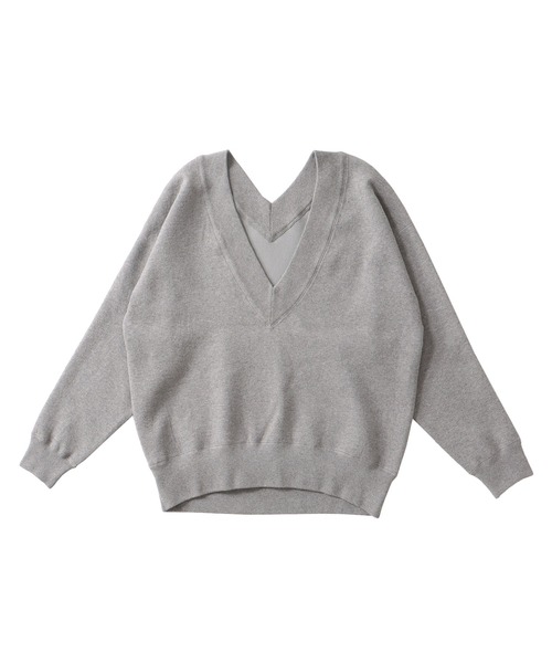 DRESSLAVE(ドレスレイブ)の「double vneck knit trainer(ダブルVネックニットトレーナー)(ニット/セーター・レディース・ホワイト/グレー・38)」の2枚目の写真
