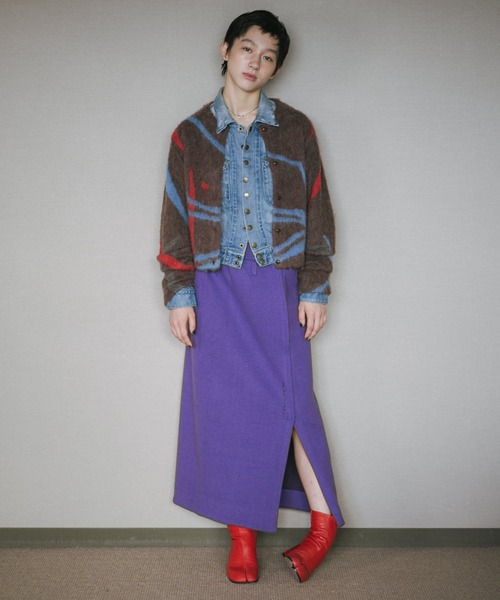 oll(オール)の「card board knit skirt(スカート・レディース・グレー/パープル・FREE)」の3枚目の写真