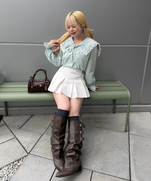 Another Branch olive des olive（アナザーブランチオリーブデオリーブ）の「ピンタック&レースでか衿ブラウス（シャツ/ブラウス・レディース・チェック/その他11/オフホワイト/ミント/ストライプ・FREE）」の4枚目の写真