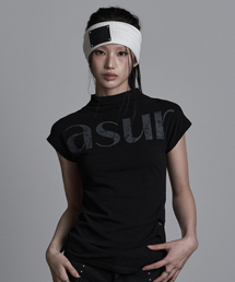 サイドスナップハーフネックTシャツブラック
