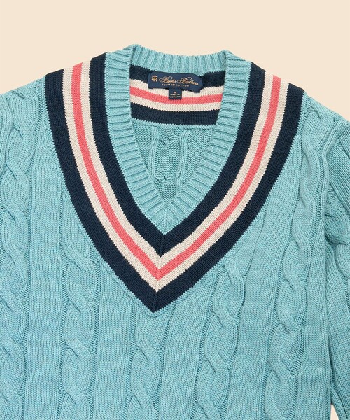 BROOKS BROTHERS（ブルックスブラザーズ）の「スーピマコットン　ケーブル　テニスセーター（ニット/セーター・メンズ・ブルー・LARGE/MEDIUM/SMALL/X-LARGE/X-SMALL）」の2枚目の写真