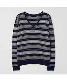STRIPE V NECK KNIT NAVY