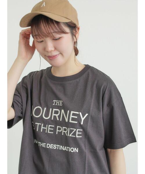 Samansa Mos2（サマンサ モスモス）の「ロゴ刺繍Tシャツ（Tシャツ/カットソー・レディース・チャコールグレー/オフホワイト/ピンク・F）」の2枚目の写真