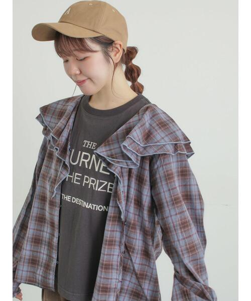 Samansa Mos2（サマンサ モスモス）の「ロゴ刺繍Tシャツ（Tシャツ/カットソー・レディース・チャコールグレー/オフホワイト/ピンク・F）」の16枚目の写真