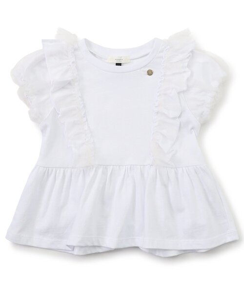 Seraph(セラフ)の「ふんわりチュールフリルTシャツ(Tシャツ/カットソー・キッズ・チャコール/スカイブルー/オフホワイト・80/90/100/110/120/130/140)」の2枚目の写真