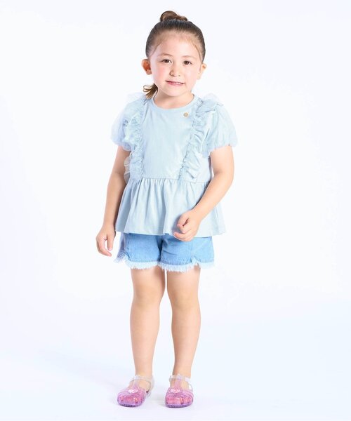 Seraph(セラフ)の「ふんわりチュールフリルTシャツ(Tシャツ/カットソー・キッズ・チャコール/スカイブルー/オフホワイト・80/90/100/110/120/130/140)」の7枚目の写真