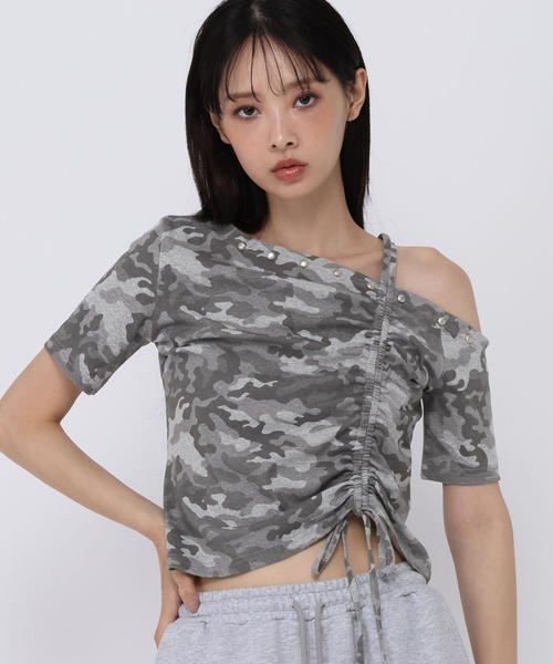 3.3 Field Trip （3.3フィールドトリップ）の「3.3 Field Trip／スタッズワンショルトップス（Tシャツ/カットソー・レディース・ブラック/カーキ/オフホワイト/グレー/グレー系その他・FREE）」の5枚目の写真