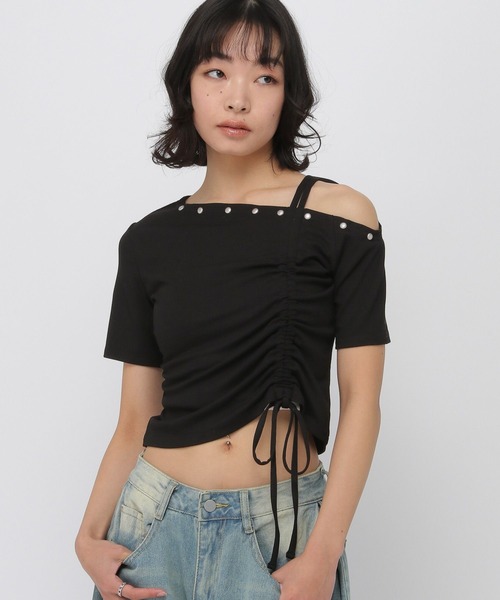 3.3 Field Trip （3.3フィールドトリップ）の「3.3 Field Trip／スタッズワンショルトップス（Tシャツ/カットソー・レディース・ブラック/カーキ/オフホワイト/グレー/グレー系その他・FREE）」の3枚目の写真
