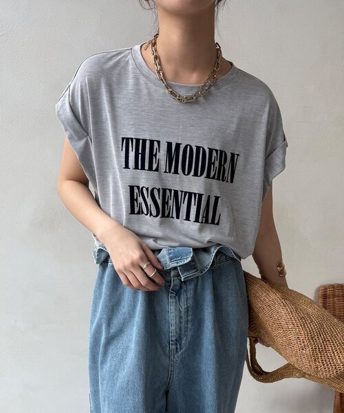 DouDou（ドゥドゥ）の「【セットアップ可能】フロッキー肩タックプリントTEE（Tシャツ/カットソー・レディース・ブラック/モカ/ライトグレー・FREE）」の13枚目の写真