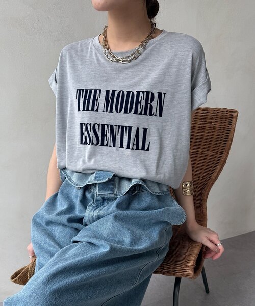 DouDou（ドゥドゥ）の「【セットアップ可能】フロッキー肩タックプリントTEE（Tシャツ/カットソー・レディース・ブラック/モカ/ライトグレー・FREE）」の14枚目の写真