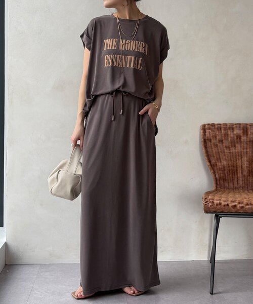 DouDou（ドゥドゥ）の「【セットアップ可能】フロッキー肩タックプリントTEE（Tシャツ/カットソー・レディース・ブラック/モカ/ライトグレー・FREE）」の18枚目の写真