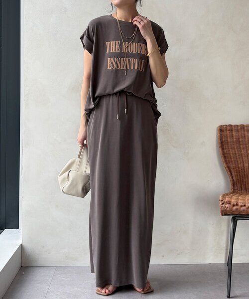 DouDou（ドゥドゥ）の「【セットアップ可能】フロッキー肩タックプリントTEE（Tシャツ/カットソー・レディース・ブラック/モカ/ライトグレー・FREE）」の19枚目の写真