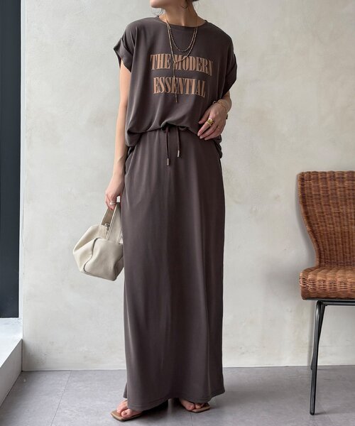 DouDou（ドゥドゥ）の「【セットアップ可能】フロッキー肩タックプリントTEE（Tシャツ/カットソー・レディース・ブラック/モカ/ライトグレー・FREE）」の21枚目の写真