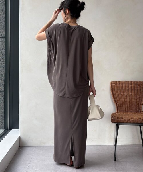 DouDou（ドゥドゥ）の「【セットアップ可能】フロッキー肩タックプリントTEE（Tシャツ/カットソー・レディース・ブラック/モカ/ライトグレー・FREE）」の22枚目の写真