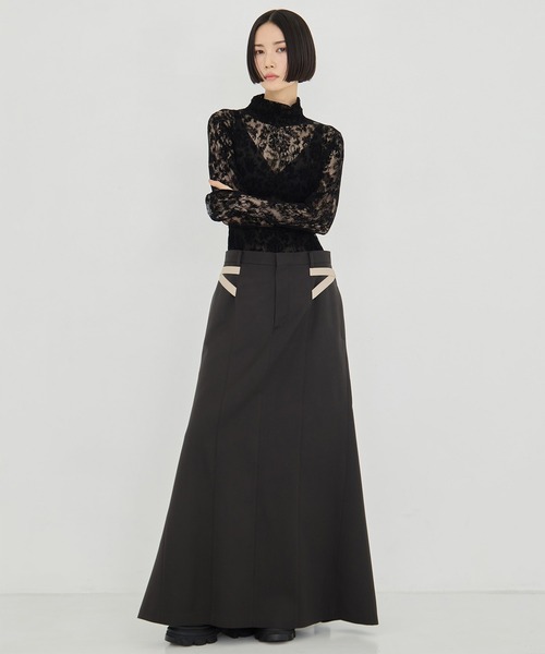 JOHN LAWRENCE SULLIVAN(ジョンローレンスサリバン)の「【JOHN LAWRENCE SULLIVAN/ジョンローレンスサリバン】WOOL DOBBY SIDE STRAP SKIRT/ウールドビーサイドストライプスカート(スカート・レディース・ブラック/ブラウン・S/M)」の8枚目の写真