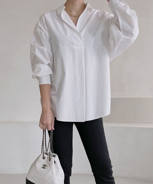 PIN(ピン)の「スキッパ―オーバーシャツ(シャツ/ブラウス・レディース・ホワイト/ブラウン・FREE)」の9枚目の写真