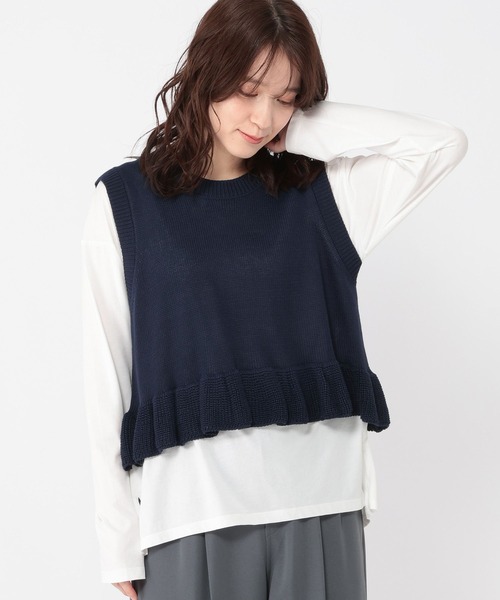 studio CLIP（スタディオクリップ）の「5ゲージダブルフロント裾フリルベスト（ベスト・レディース・グレー/ネイビー/ライトベージュ・FREE）」の3枚目の写真