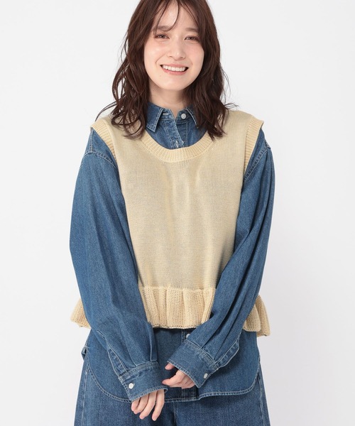 studio CLIP（スタディオクリップ）の「5ゲージダブルフロント裾フリルベスト（ベスト・レディース・グレー/ネイビー/ライトベージュ・FREE）」の21枚目の写真