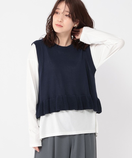 studio CLIP（スタディオクリップ）の「5ゲージダブルフロント裾フリルベスト（ベスト・レディース・グレー/ネイビー/ライトベージュ・FREE）」の14枚目の写真