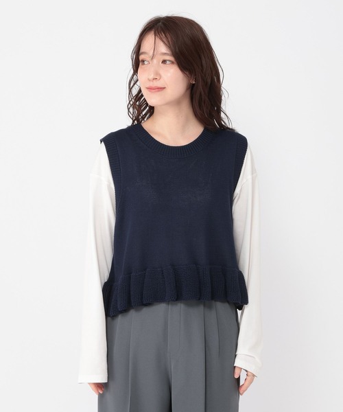 studio CLIP（スタディオクリップ）の「5ゲージダブルフロント裾フリルベスト（ベスト・レディース・グレー/ネイビー/ライトベージュ・FREE）」の16枚目の写真