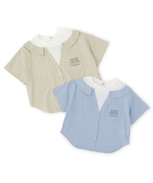 PINK-latte（ピンクラテ）の「シャツドッキング半袖プルオーバー（シャツ/ブラウス・キッズ・ブルー/ライトベージュ・160cm/150cm/140cm/130cm/120cm）」の9枚目の写真