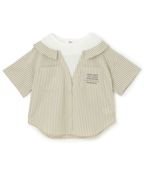 PINK-latte（ピンクラテ）の「シャツドッキング半袖プルオーバー（シャツ/ブラウス・キッズ・ブルー/ライトベージュ・160cm/150cm/140cm/130cm/120cm）」の10枚目の写真