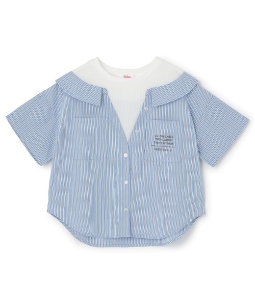 PINK-latte（ピンクラテ）の「シャツドッキング半袖プルオーバー（シャツ/ブラウス・キッズ・ブルー/ライトベージュ・160cm/150cm/140cm/130cm/120cm）」の11枚目の写真