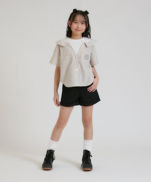 PINK-latte（ピンクラテ）の「シャツドッキング半袖プルオーバー（シャツ/ブラウス・キッズ・ブルー/ライトベージュ・160cm/150cm/140cm/130cm/120cm）」の12枚目の写真