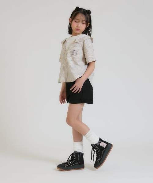 PINK-latte（ピンクラテ）の「シャツドッキング半袖プルオーバー（シャツ/ブラウス・キッズ・ブルー/ライトベージュ・160cm/150cm/140cm/130cm/120cm）」の13枚目の写真