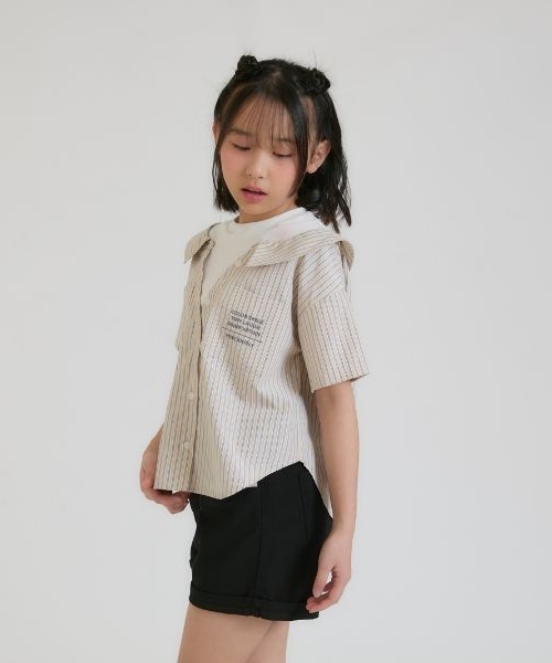 PINK-latte（ピンクラテ）の「シャツドッキング半袖プルオーバー（シャツ/ブラウス・キッズ・ブルー/ライトベージュ・160cm/150cm/140cm/130cm/120cm）」の14枚目の写真