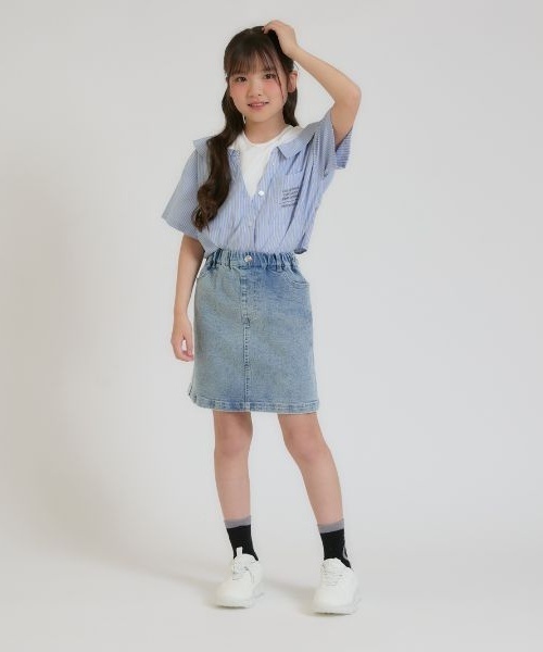 PINK-latte（ピンクラテ）の「シャツドッキング半袖プルオーバー（シャツ/ブラウス・キッズ・ブルー/ライトベージュ・160cm/150cm/140cm/130cm/120cm）」の15枚目の写真