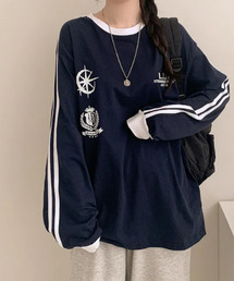 配色ライン ロングTシャツ 長袖