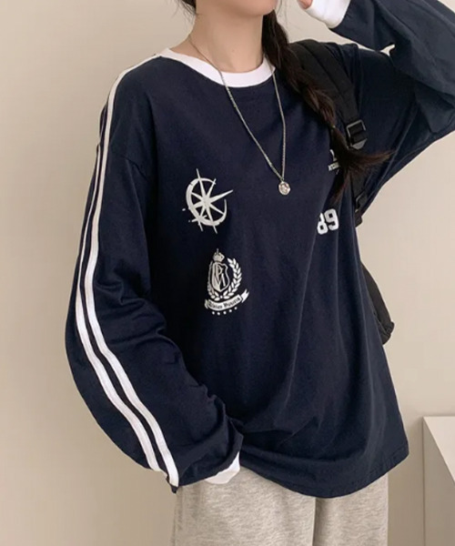 VIVID LADY(ビビッドレディー)の「配色ライン ロングTシャツ 長袖(Tシャツ/カットソー・レディース・ネイビー/ブラック/ホワイト・FREE)」の20枚目の写真
