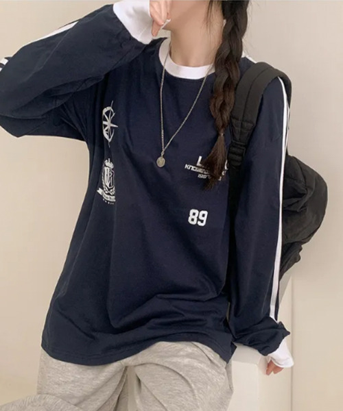 VIVID LADY(ビビッドレディー)の「配色ライン ロングTシャツ 長袖(Tシャツ/カットソー・レディース・ネイビー/ブラック/ホワイト・FREE)」の21枚目の写真