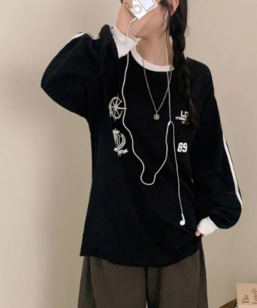 VIVID LADY(ビビッドレディー)の「配色ライン ロングTシャツ 長袖(Tシャツ/カットソー・レディース・ネイビー/ブラック/ホワイト・FREE)」の7枚目の写真