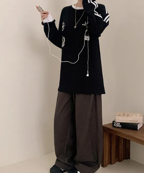 VIVID LADY(ビビッドレディー)の「配色ライン ロングTシャツ 長袖(Tシャツ/カットソー・レディース・ネイビー/ブラック/ホワイト・FREE)」の9枚目の写真