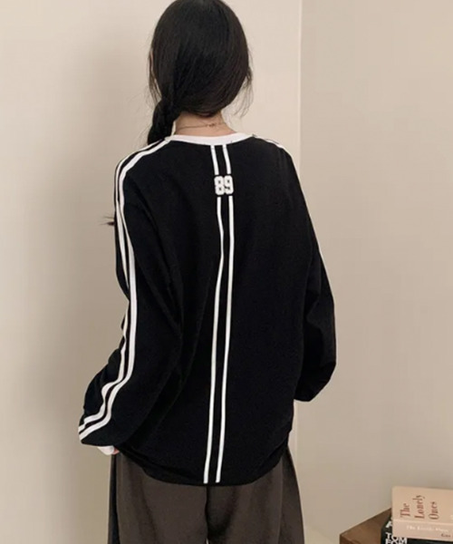 VIVID LADY(ビビッドレディー)の「配色ライン ロングTシャツ 長袖(Tシャツ/カットソー・レディース・ネイビー/ブラック/ホワイト・FREE)」の11枚目の写真