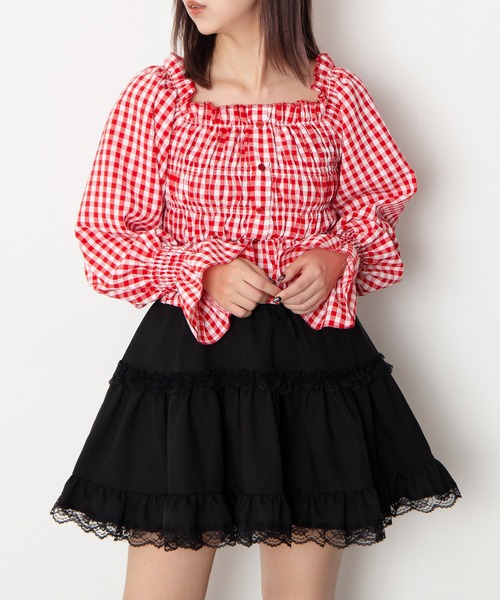 PUNYUS（プニュズ）の「2wayギンガムチェックブラウス（シャツ/ブラウス・レディース・ブラック/レッド/ホワイト・4/3/2/1）」の10枚目の写真