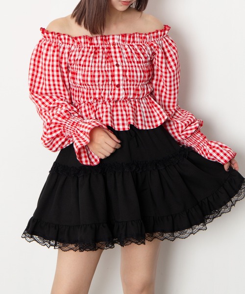 PUNYUS（プニュズ）の「2wayギンガムチェックブラウス（シャツ/ブラウス・レディース・ブラック/レッド/ホワイト・4/3/2/1）」の11枚目の写真