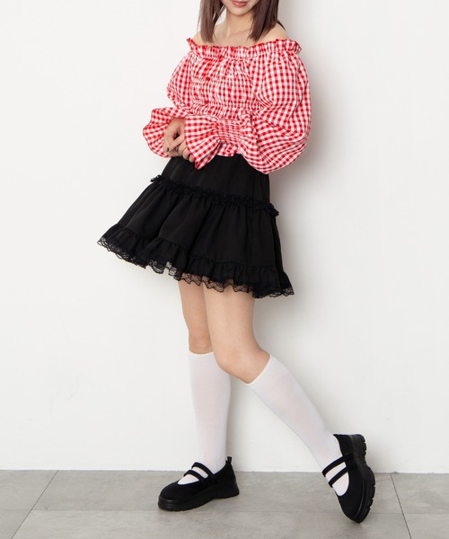 PUNYUS（プニュズ）の「2wayギンガムチェックブラウス（シャツ/ブラウス・レディース・ブラック/レッド/ホワイト・4/3/2/1）」の12枚目の写真