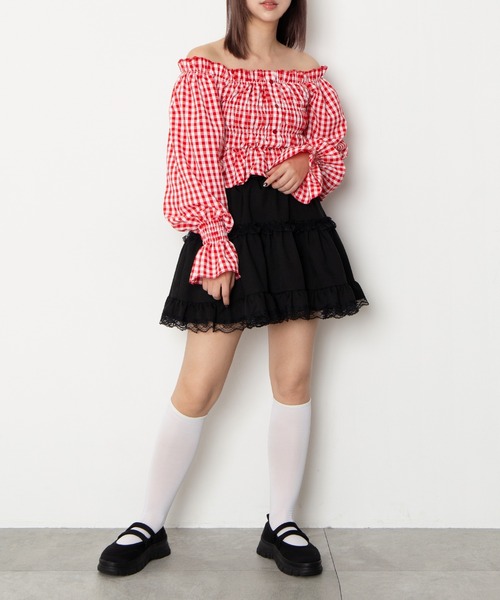 PUNYUS（プニュズ）の「2wayギンガムチェックブラウス（シャツ/ブラウス・レディース・ブラック/レッド/ホワイト・4/3/2/1）」の13枚目の写真