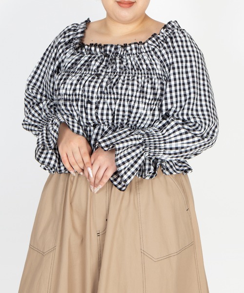 PUNYUS（プニュズ）の「2wayギンガムチェックブラウス（シャツ/ブラウス・レディース・ブラック/レッド/ホワイト・4/3/2/1）」の14枚目の写真