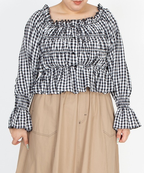PUNYUS（プニュズ）の「2wayギンガムチェックブラウス（シャツ/ブラウス・レディース・ブラック/レッド/ホワイト・4/3/2/1）」の17枚目の写真